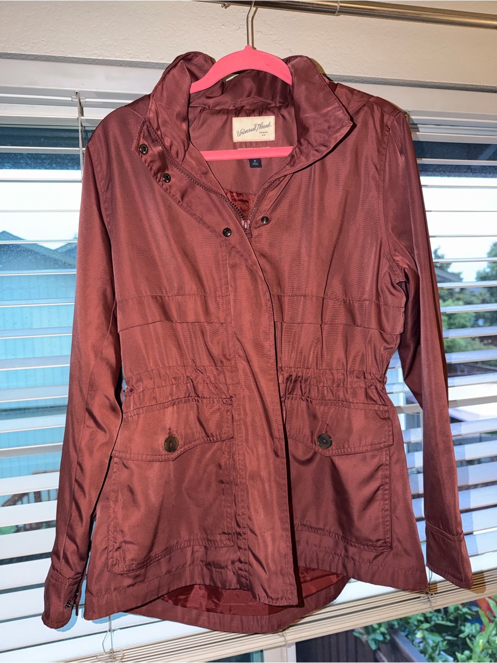 Universal Thread burgundy rain jacket with hood